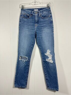 Good American Sz 0/25 Women's Distressed Denim Jeans Blue High Rise Stretch